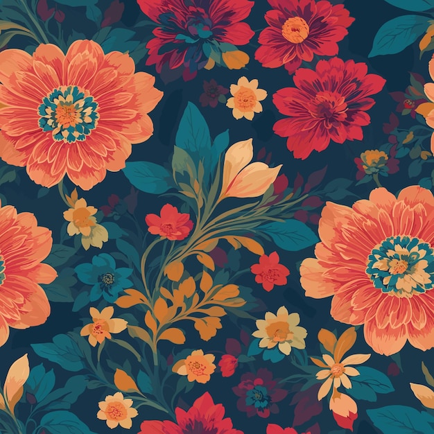 Colorful floral print background Seamless floral pattern with bright colorful flowers pattern