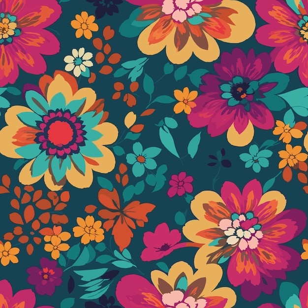 Colorful floral print background Seamless floral pattern with bright colorful flowers pattern