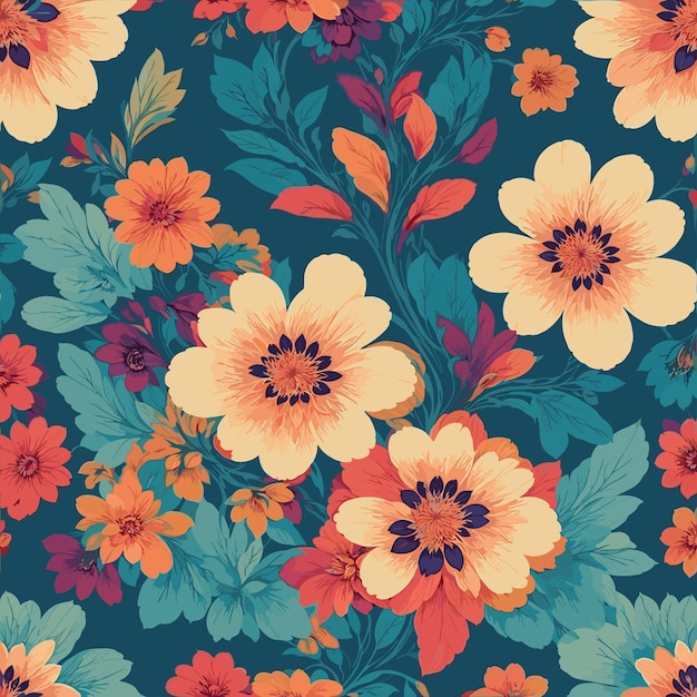 Colorful floral print background Seamless floral pattern with bright colorful flowers pattern