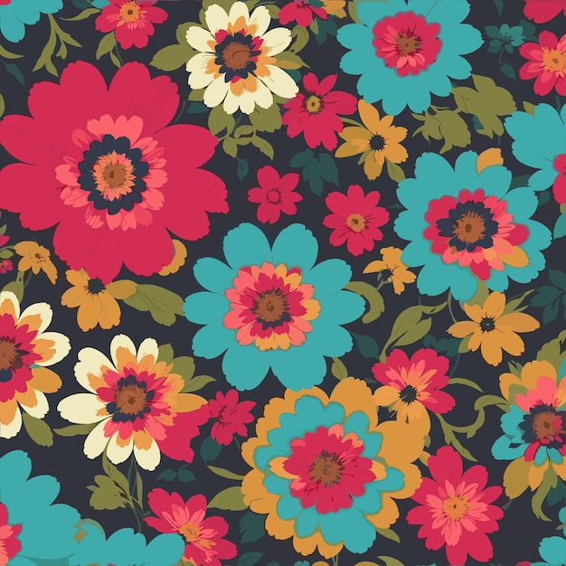 Colorful floral print background Seamless floral pattern with bright colorful flowers pattern