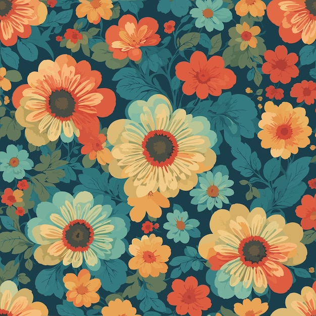 Colorful floral print background Seamless floral pattern with bright colorful flowers pattern