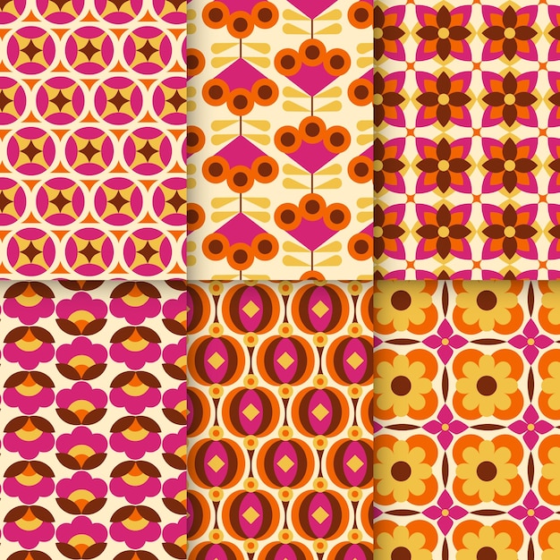 다채로운 꽃 복고풍 히피 그루비 빈티지 추상적인 기하학적 꽃 완벽 한 패턴입니다.
