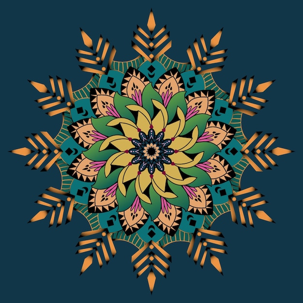 Un colorato motivo floreale senza cuciture ispirato ai fiori in stile mandala.