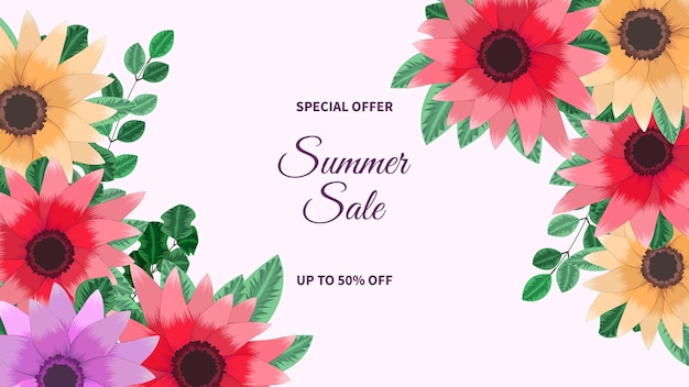 Colorful Floral Summer Sale background, flower template for banner