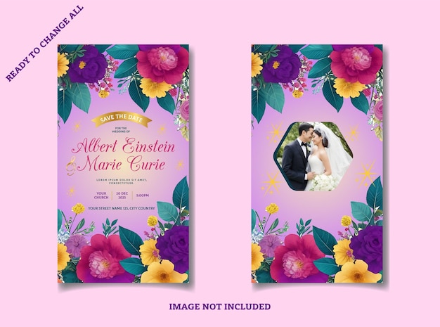 Colorful Floral Wedding Invitation Card Template Vector A4 Size 8K HD Quality