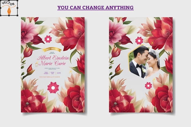 Colorful Floral Wedding Invitation Card Template Vector A4 Size 8K HD Quality