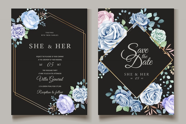 Vector colorful floral wedding invitation