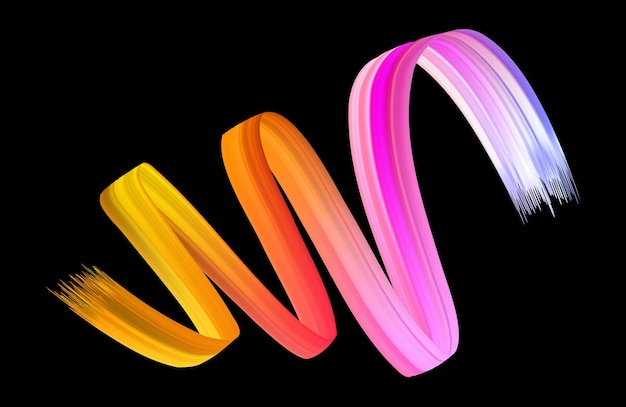 Colorful flow brushstroke on black background Ribbon isolated line