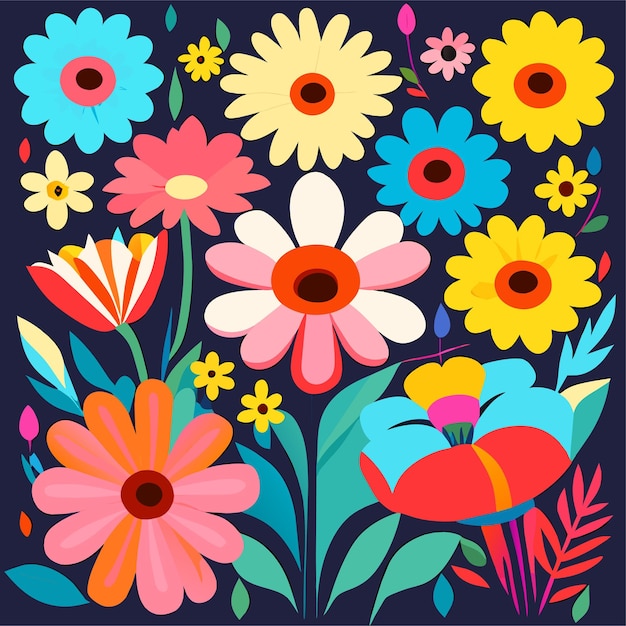 Красочный цветочный мультфильм для летнего украшения