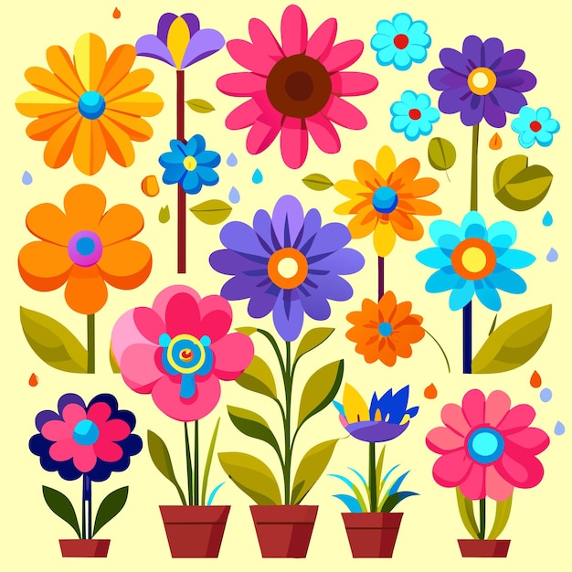 Cartone animato di fiori colorati per la decorazione estiva