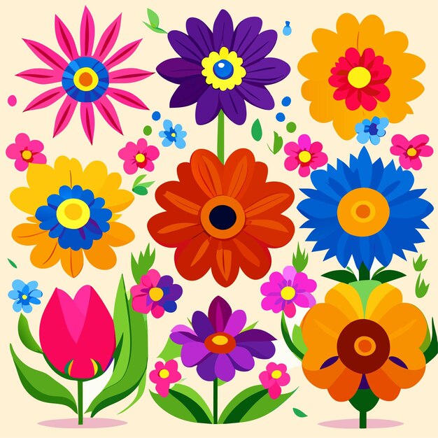 夏の装飾のためのカラフルな花の漫画