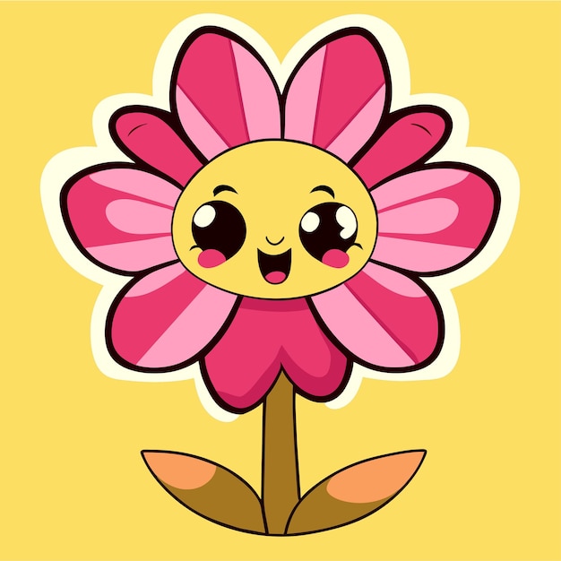 Vector colorful flower floral garden hand drawn cartoon sticker icon concept isolated illustration