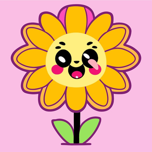 Colorful flower floral garden hand drawn cartoon sticker icon concept isolated illustration