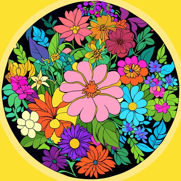 Colorful flower floral garden hand drawn cartoon sticker icon concept isolated illustration