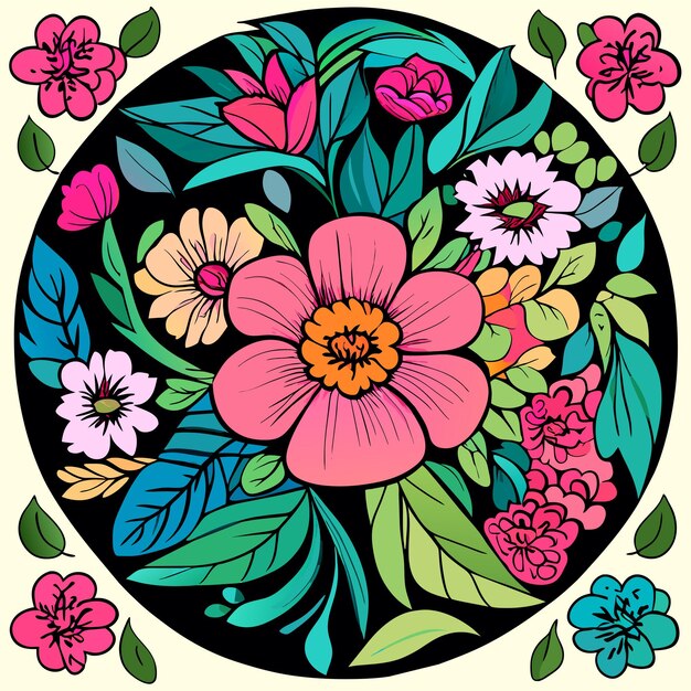 Colorful flower floral garden hand drawn cartoon sticker icon concept isolated illustration