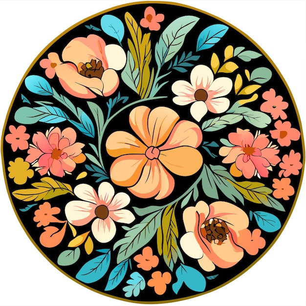Вектор Красочный цветочный цветочный сад, нарисованный вручную мультфильм, наклейка, иконка, изолированная иллюстрация