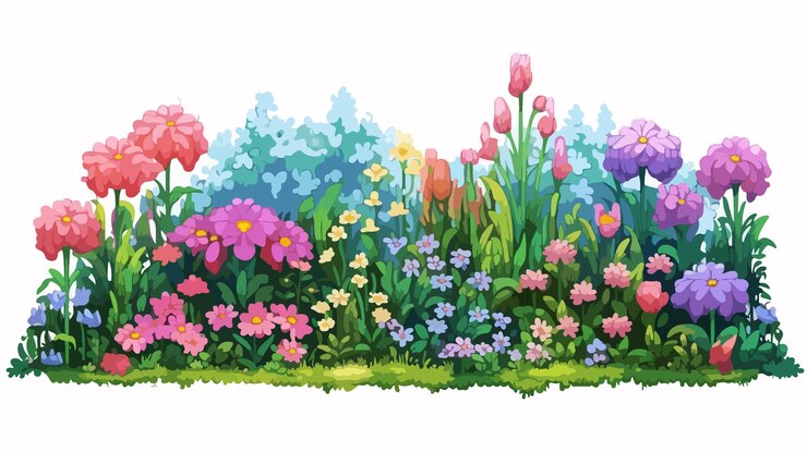 Vector colorful flower garden cartoon vector illustration