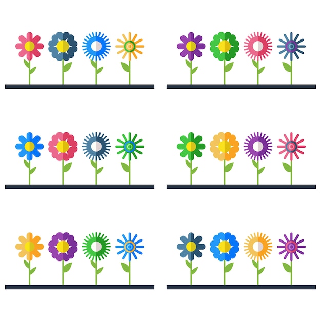 Vector colorful flower garden decoration 3 element icon game asset