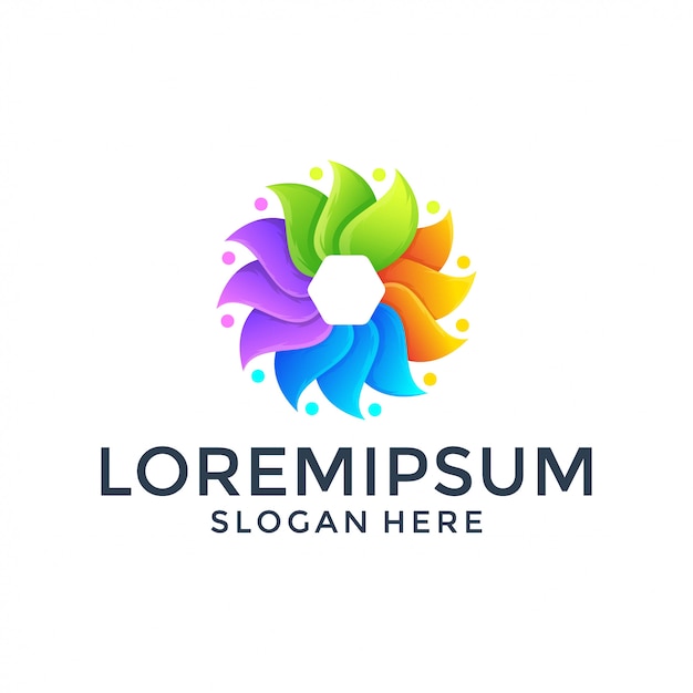 Colorful flower logo design template