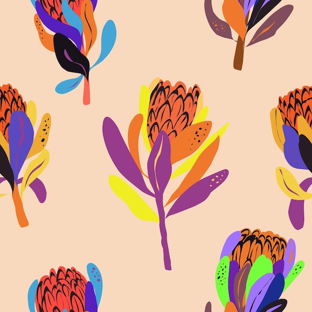 A colorful flower pattern with protea on it