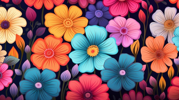 Vettore un colorato disegno di fiori con la parola primavera in fondo