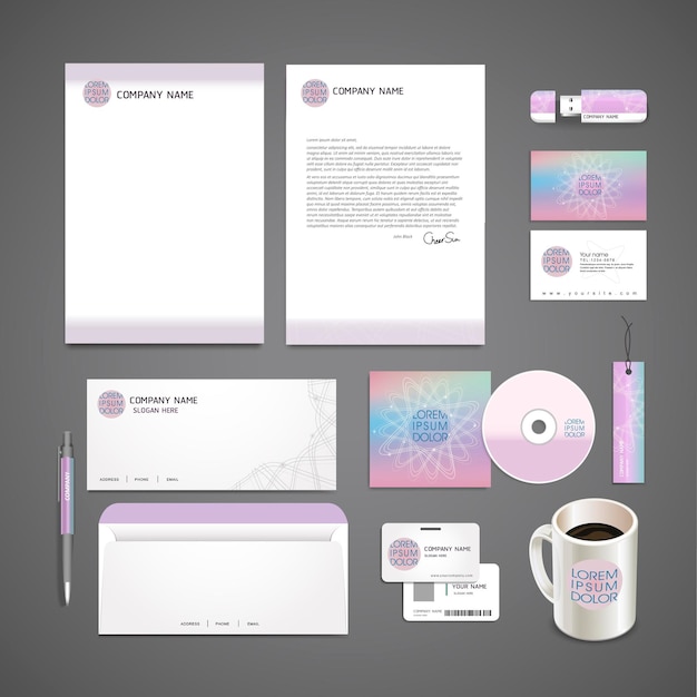 Colorful flower shape background corporate identity set