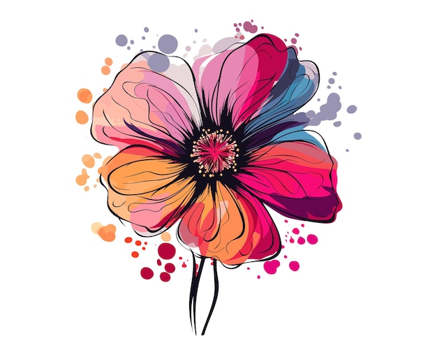 colorful flower single branch vector watercolor