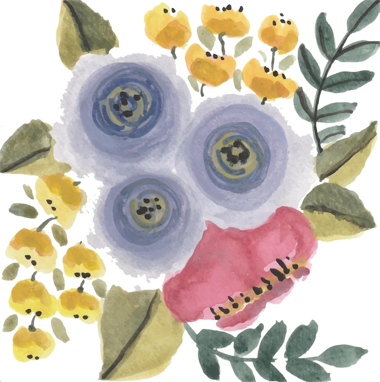 Vector colorful flower watercolor clipart vector illustration