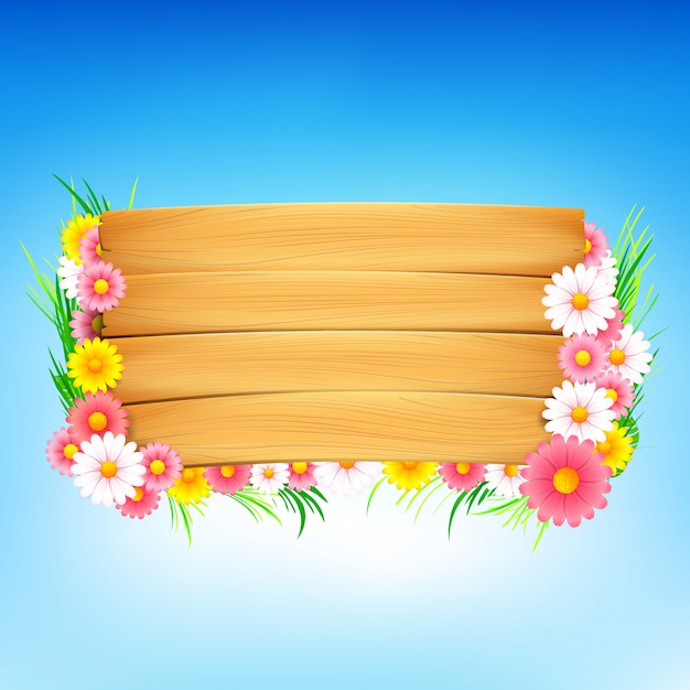 Colorful flower and wooden spring background 001