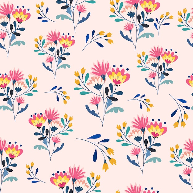 Colorful flower and yellow flower seamless pattern