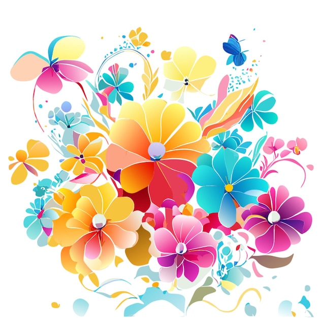 Vector colorful flowers background thick outlines pattern seamless sketch design fantasy luxury butterfly