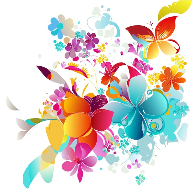 Vettore fiori colorati sfondo contorni spessi modello disegno schizzo senza cuciture fantasia farfalla di lusso