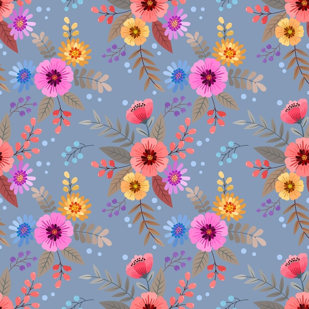 Vector colorful flowers design seamless pattern for fabric textile wallpaper prap paper