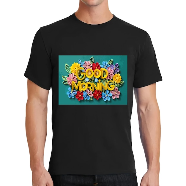 A colorful flowers and good morning letters T Shirt Dising_ai_generated