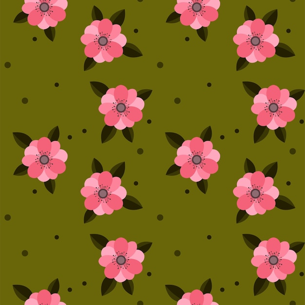 Vector colorful flowers motif pattern with green background