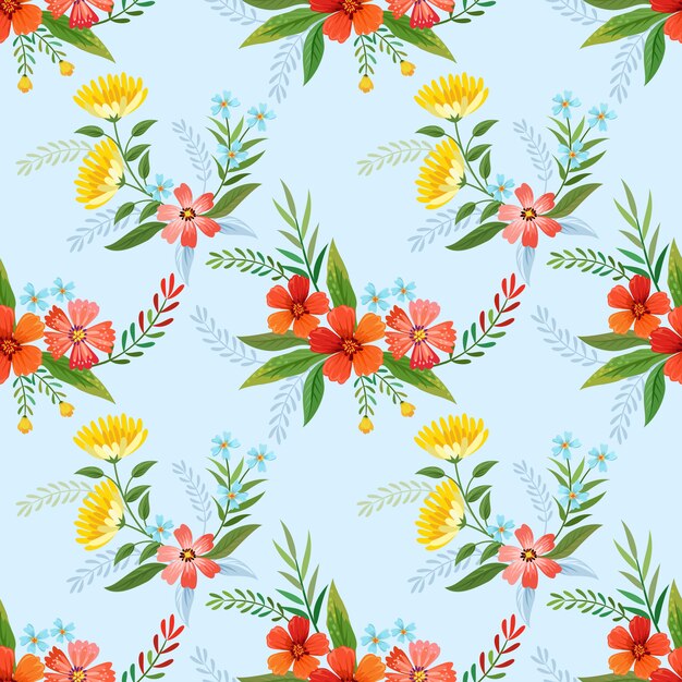 Vector colorful flowers seamless pattern fabric textile, wallpaper, background.