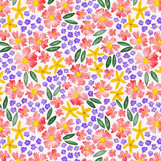 Vector colorful flowers watercolor seamless pattern