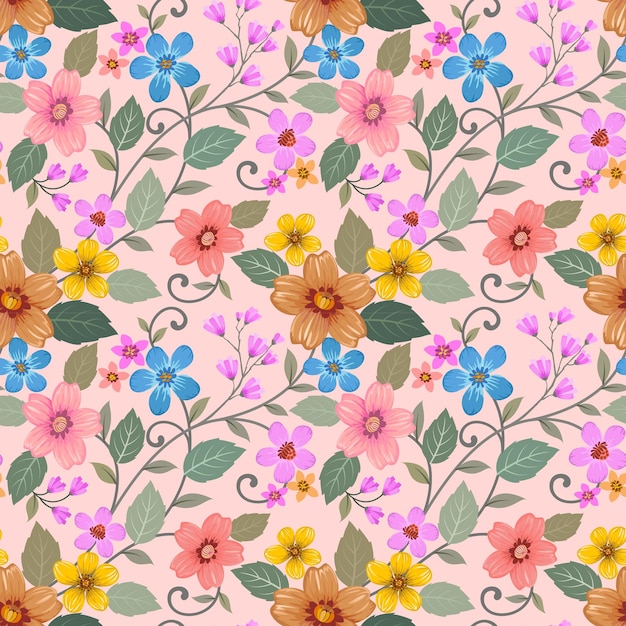 Colorful flowers with leaf seamless pattern Can be used for fabric textile wallpaper