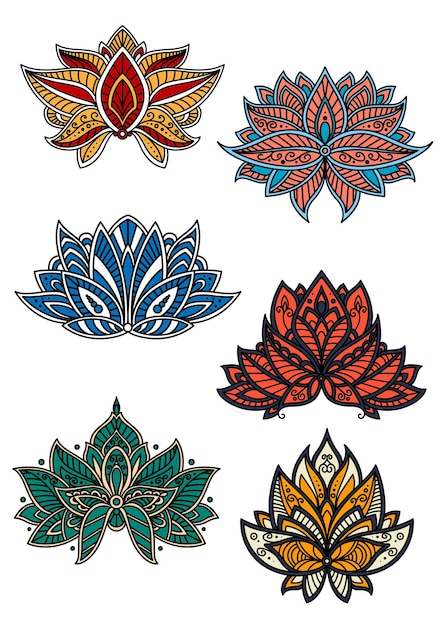 Colorful flowers with oriental paisley motifs