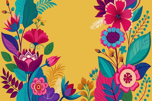 A colorful flowery border with a yellow background