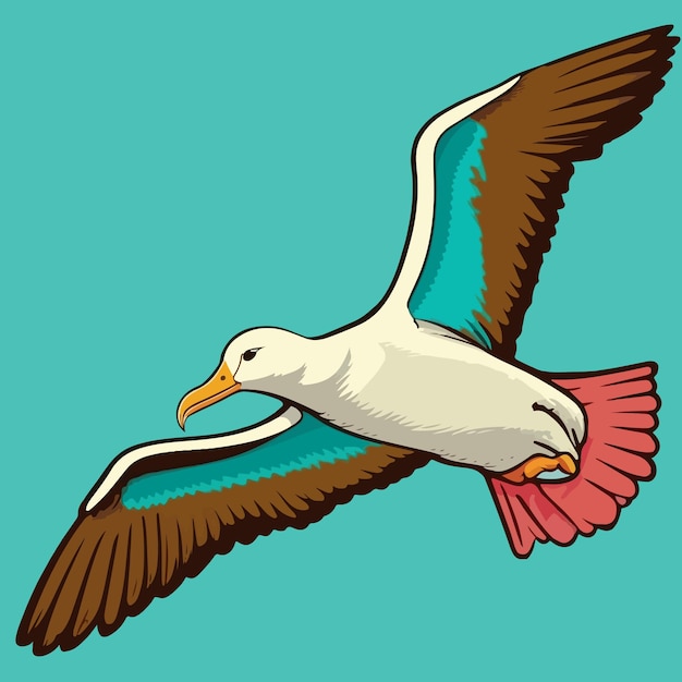 Красочный летающий альбатрос в стиле поп-арт векторная иллюстрация с изолированным фоном