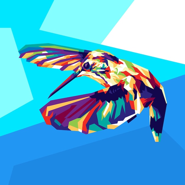 Vector colorful flying bird on pop art style illustration