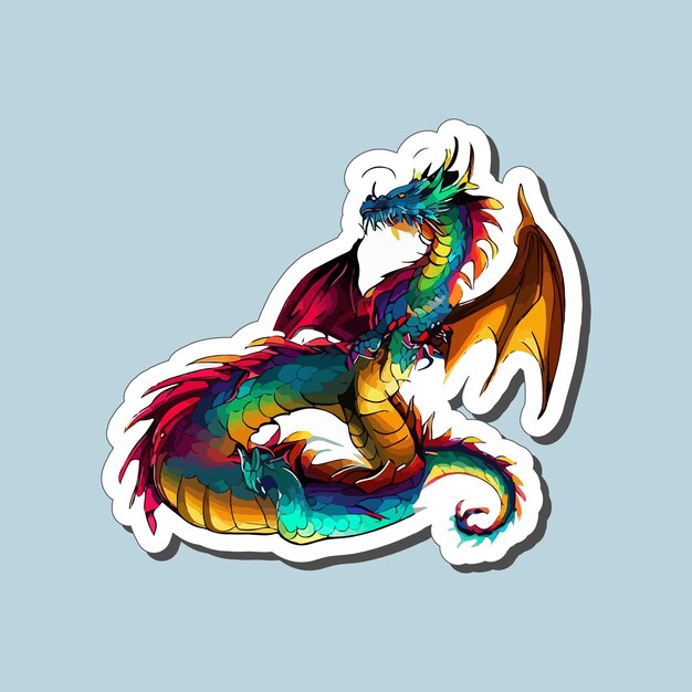 Vector colorful flying dragons in cartoon style sticker design for printing