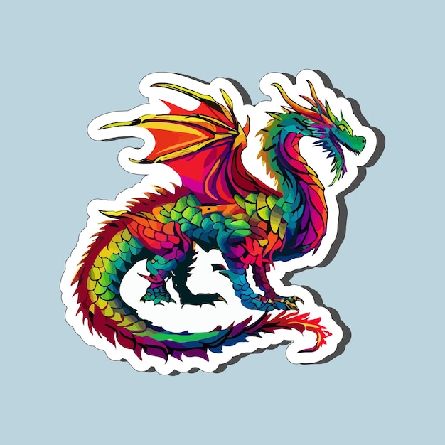 Colorful flying dragons in cartoon style sticker design for printing