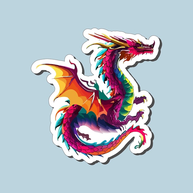 Colorful flying dragons in cartoon style sticker design for printing