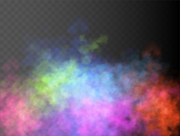 Colorful fog or smoke isolated transparent special effect bright vector cloudiness mist or smog background