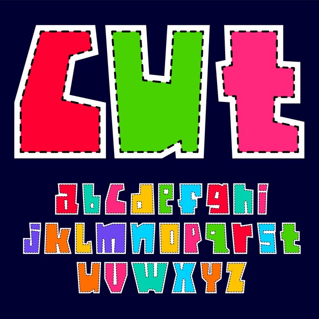 Colorful font cutout from paper. trendy alphabet, bright colored vector letters, lowercase