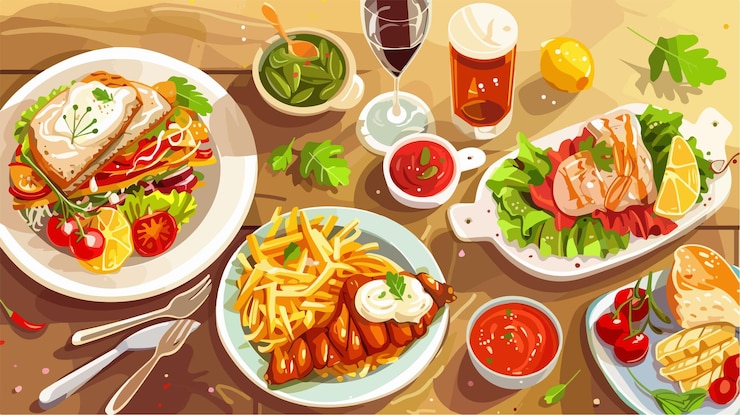 Vector colorful food menu design vector illustration with modern style
