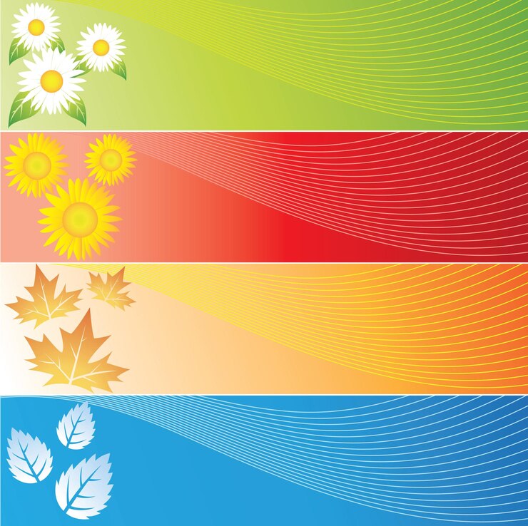 वेक्टर colorful four seasons banners with leaves and flowers