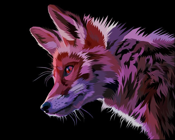 Vector a colorful fox with a black background and the word fox on it.